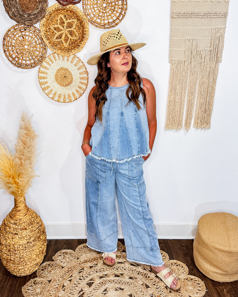 Mystic Tide Denim Flare Top