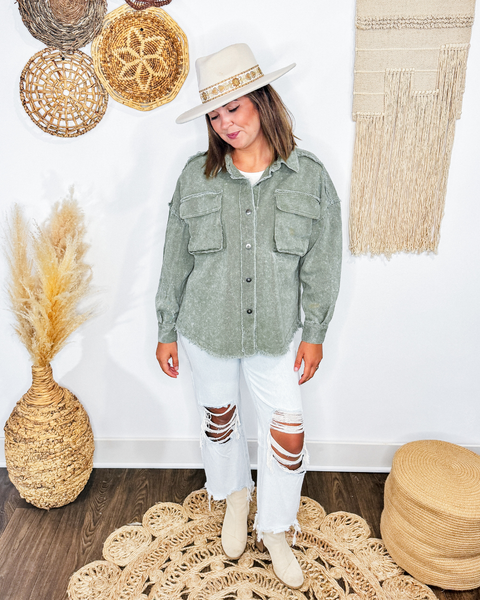 September Chill Mineral Wash Shacket (Sage)