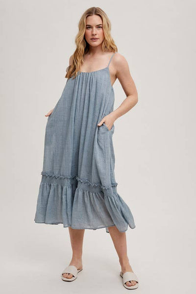 Midi Smocking Dress (Blue Grey)