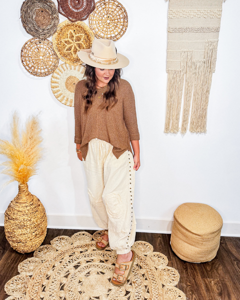 Studded Gauze Joggers (Natural)