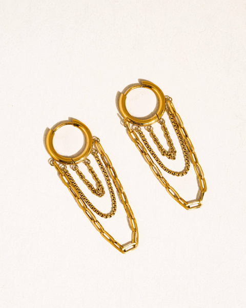 Vianne 18K Gold Non-Tarnish Multi Chain Drop Earrings: Yellow Gold