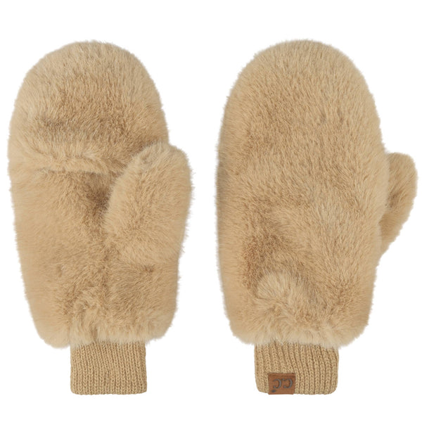 C.C GLITTER Short Fur Convertible Mittens (Camel)
