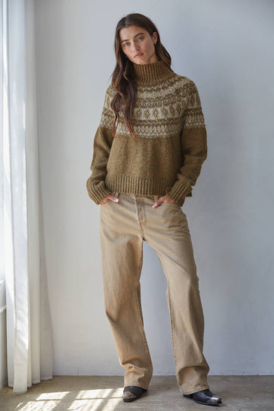 Fair Isle Mock Neck Pullover