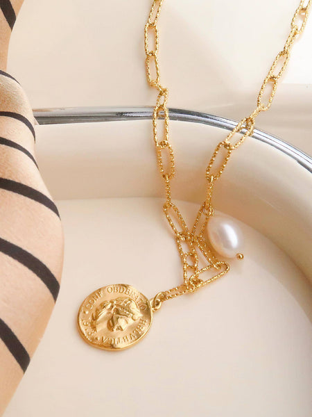 Isaline Gold 18K Gold Non-Tarnish Coin Chain Necklace: Yellow Gold