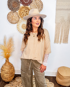 Oat Milk Oversized Lace Sleeve Top