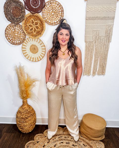 Evening Shimmer Satin V-neck Cami