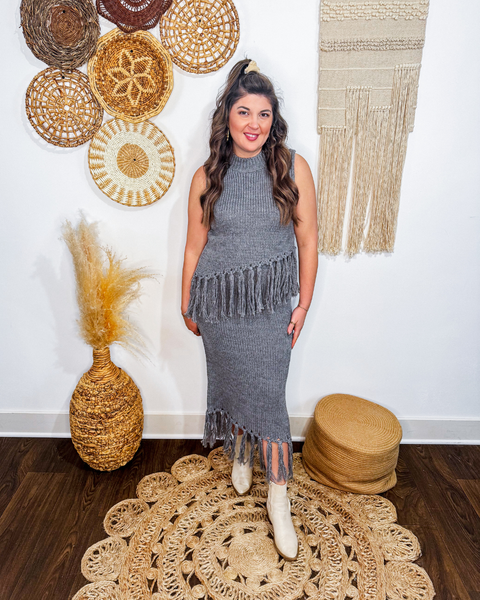 Moonlit Fringe Sleeveless Mock Neck Sweater Top