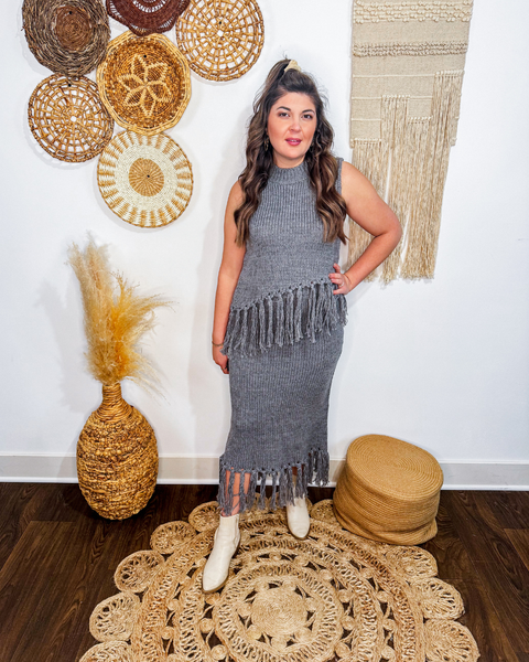 Moonlit Fringe Sleeveless Mock Neck Sweater Top