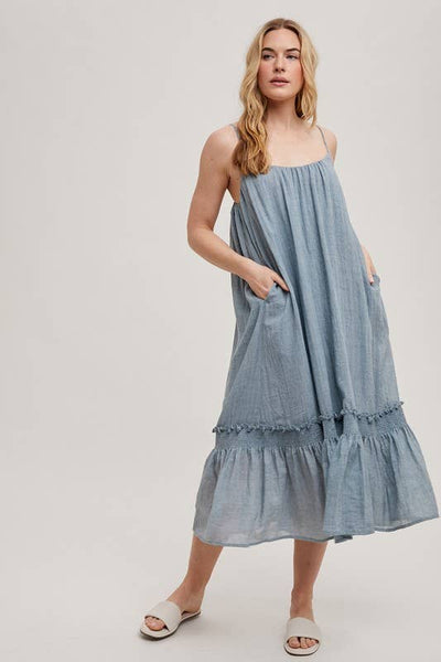 Midi Smocking Dress (Blue Grey)