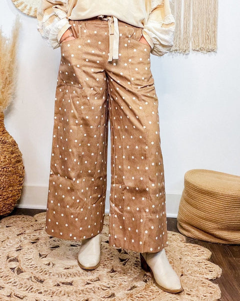 Polka Dot Elasticized Waist Wide Pants
