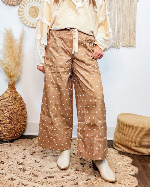 Polka Dot Elasticized Waist Wide Pants