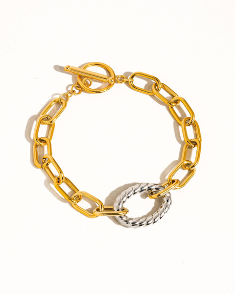 Henriette 18K Gold Non-Tarnish Two Tone Bold Chain Bracelet: Multi-Colored