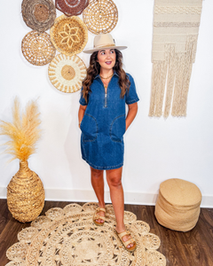 Harvest Moon Half Zip Denim Dress