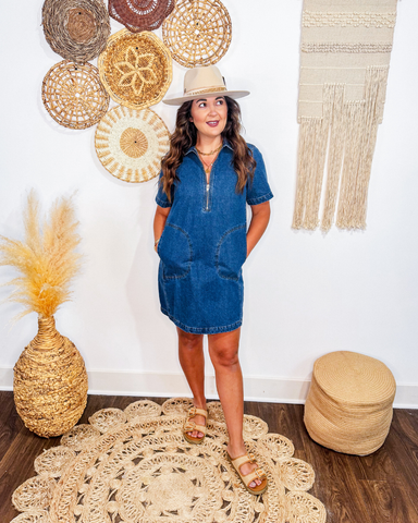 Harvest Moon Half Zip Denim Dress