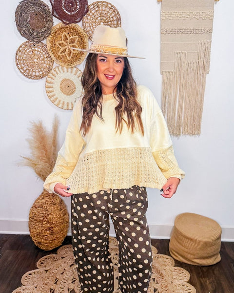 Textured Cream Sweater with Knitted Detail