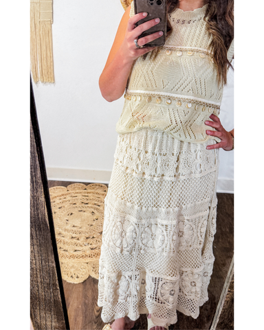 Scalla Crochet Midi Skirt