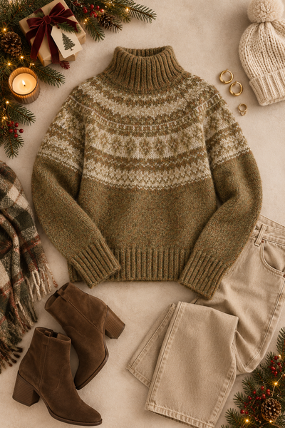Fair Isle Mock Neck Pullover