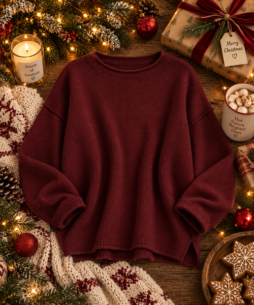 Raw Edge LS Sweater (Oxblood)