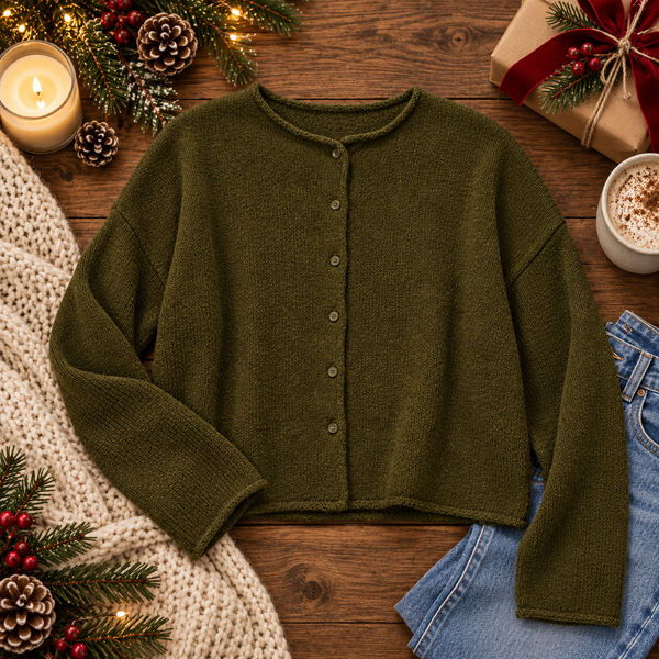Lightweight Button Down Knit Cardigan (Olive)
