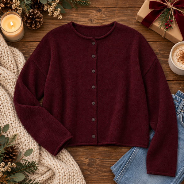 Lightweight Button Down Knit Cardigan (Burgundy)