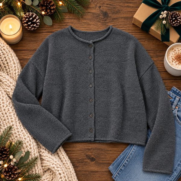 Lightweight Button Down Knit Cardigan (Charcoal)