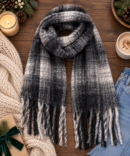 Oversized Tassel Scarf (Black)