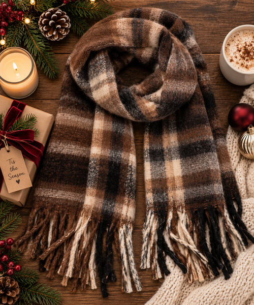 Oversized Plaid Scarf (Coffee)