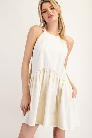 Mineral Wash Halter Dress (Bone)