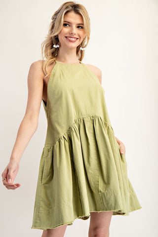 Mineral Wash Halter Dress (Pistachio)