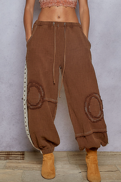 Studded Gauze Joggers (Chocolate)