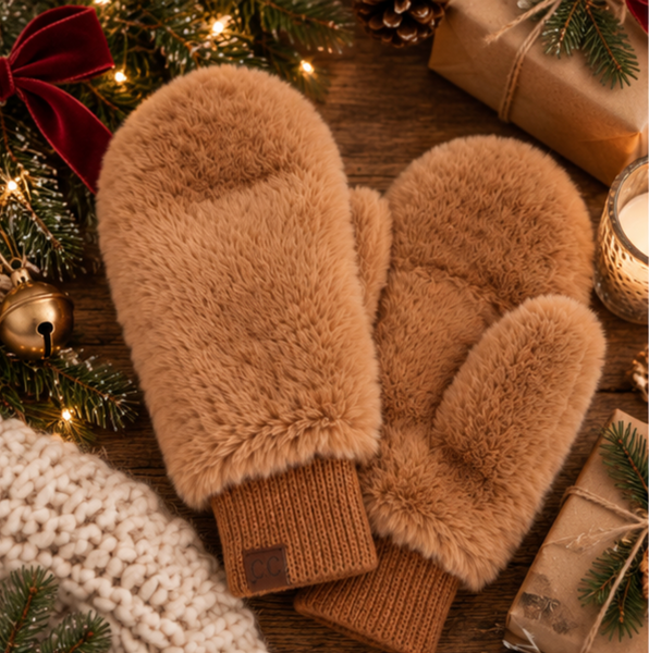 C.C Faux Fur Mittens (Camel)