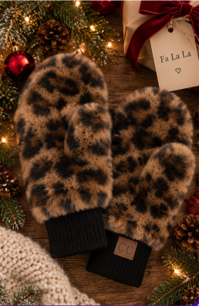 C.C Leopard Fur Convertible Mittens