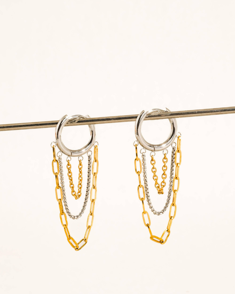 Vianne 18K Gold Non-Tarnish Multi Chain Drop Earrings: Multi-Colored