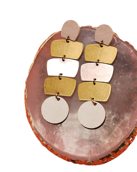 Gold/Silver White Wood Earrings