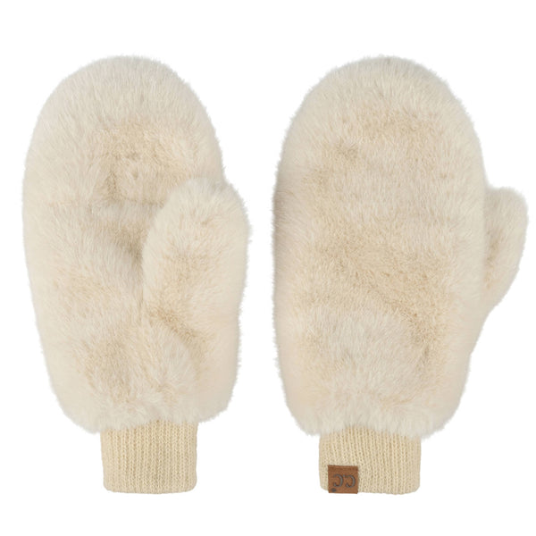 C.C GLITTER Short Fur Convertible Mittens (Beige)