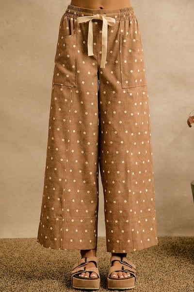 Polka Dot Elasticized Waist Wide Pants