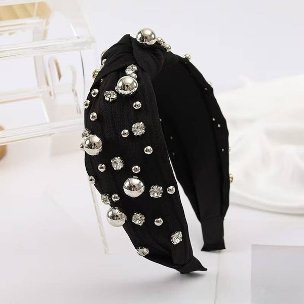 Multi Gold Ball  Rhinestone Knot Headband | OFF WHITE