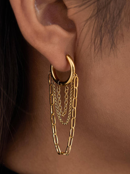 Vianne 18K Gold Non-Tarnish Multi Chain Drop Earrings: Yellow Gold