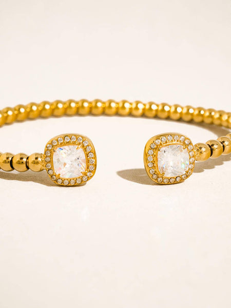 Sofus 18K Gold Non-Tarnish CZ Beaded Bangle: Yellow Gold