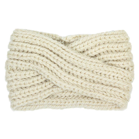 Twisted Wide Knitted Headband (Ivory)
