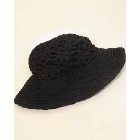Crochet Knit Bucket Hat (Black)