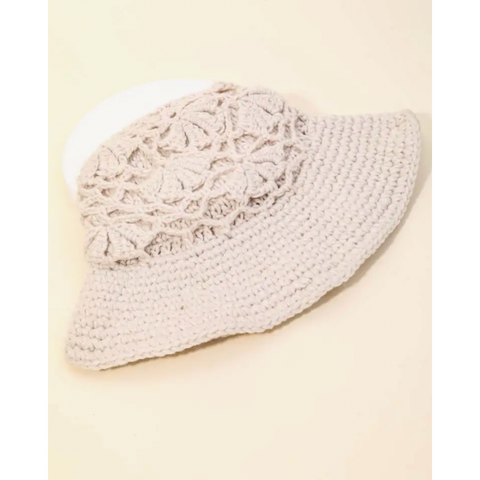 Crochet Knit Bucket Hat (Beige)