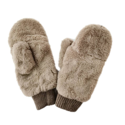 Solid Faux Fur Mittens (Taupe)